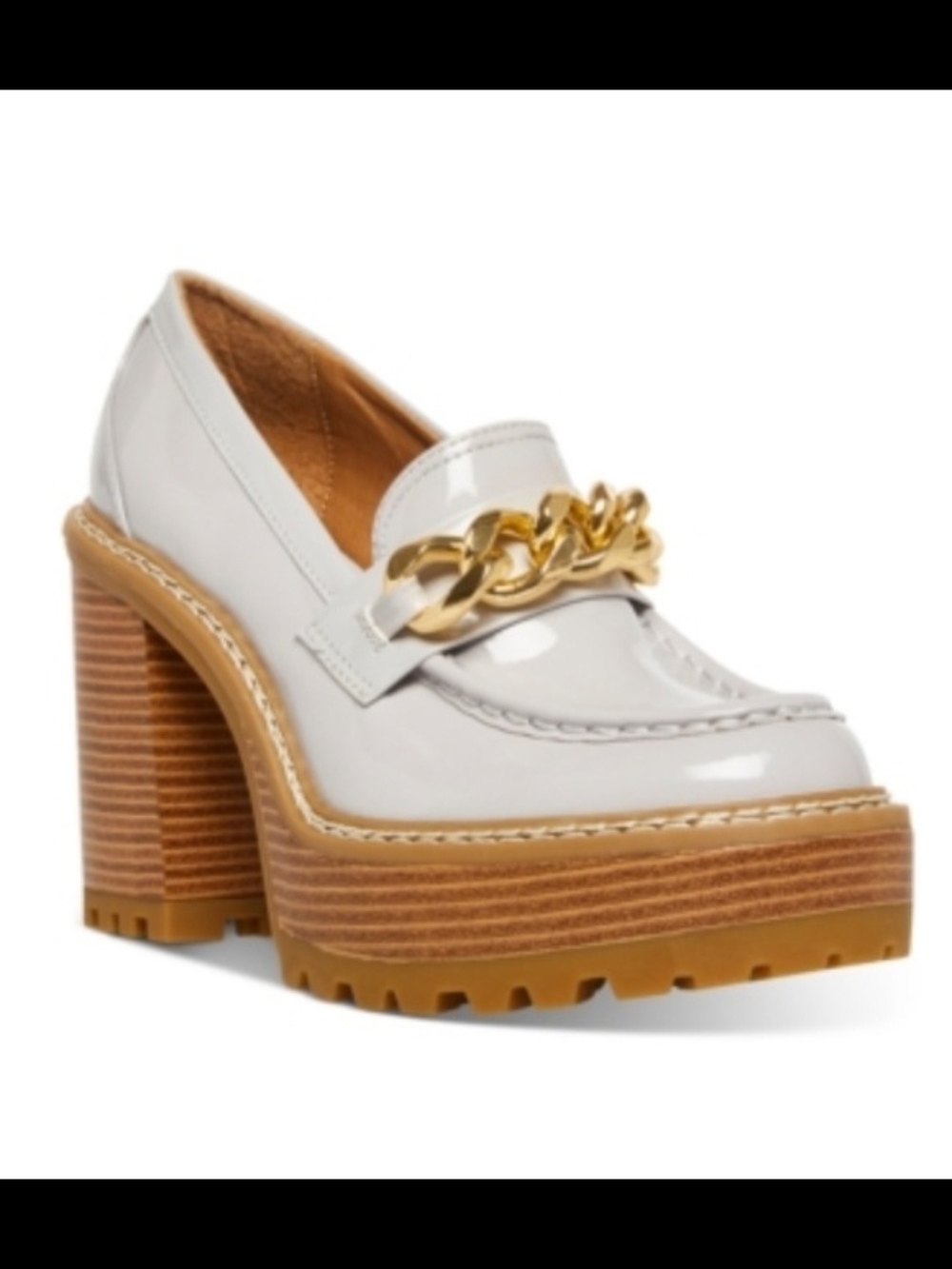 Madden Girl Grey Parent Platform Lug Loafer with Gold Chain. Size 9.5 Women